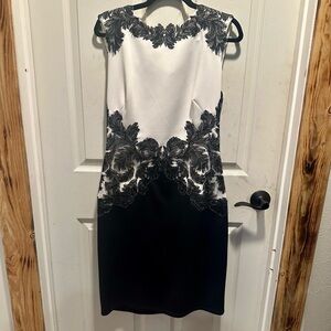 Tadashi Shoji Black and White Midi Dress
